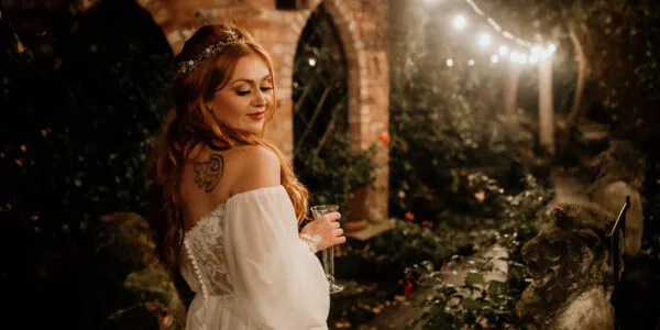 Bride in garden during evening